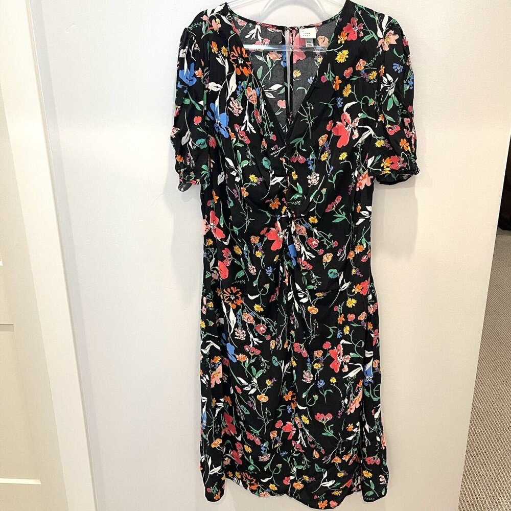 A New Day Floral Maxi Dress Womens XXL Black Multicolor Flowers Garden Party